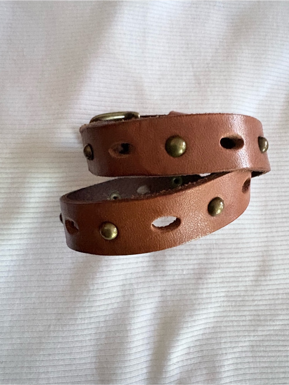 Brown Leather Studded Wrap Bracelet.